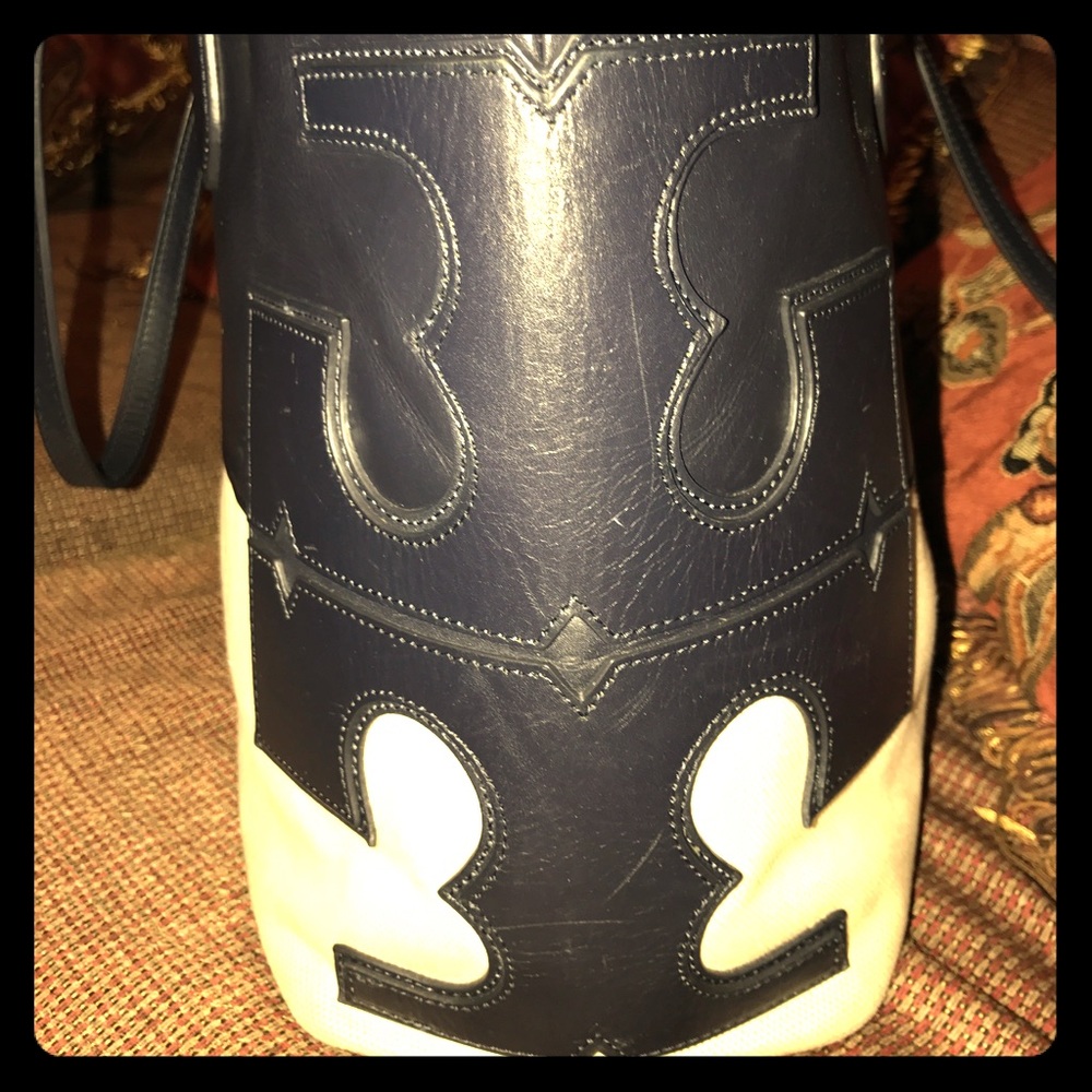 All - T Canvas and Leather Navy Tory Burch Tote